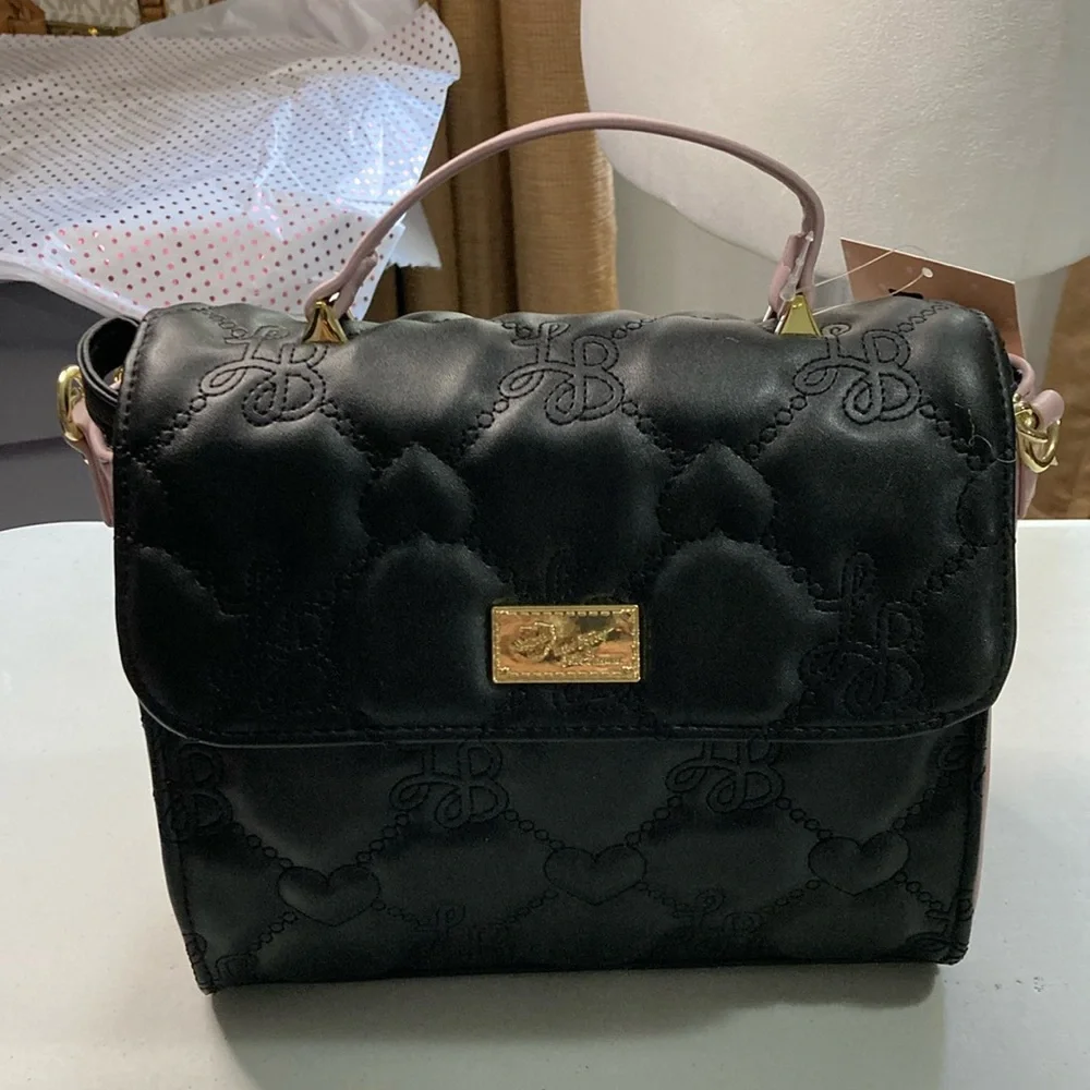 Betsey Johnson LBaddy Black And Pink Crossbody Bag NEW WITH TAGS - Picture 1 of 10